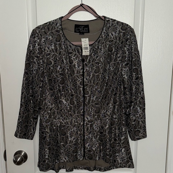 Alex Evenings Black and Silver Floral Jacket - Picture 1 of 5
